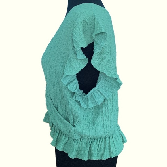 Sage Green Faux Wrap Ruffle Top Size Large - Picture 5 of 8